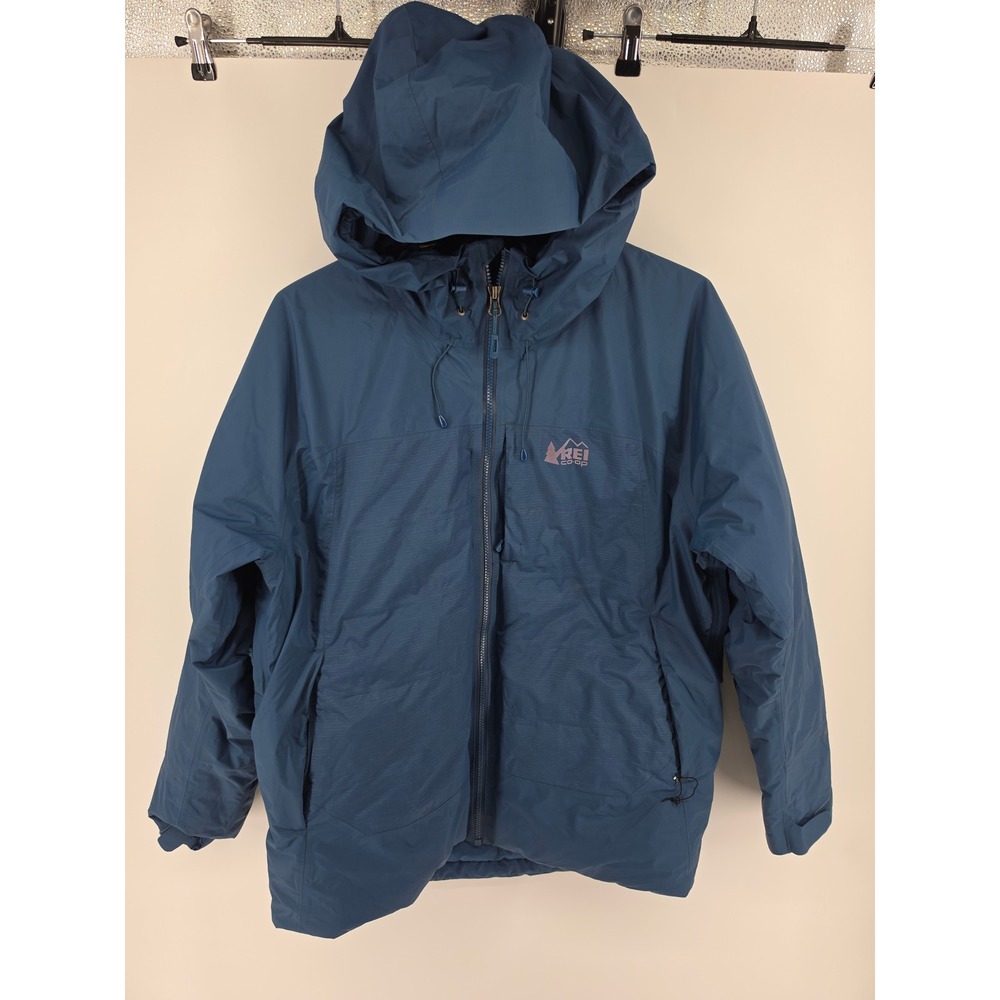 REI Co-op Stormhenge Down Hybrid Jacket Mens Medium Blue Teal Puffer Hooded